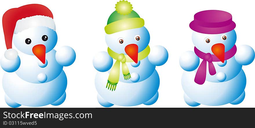 Collection of Traditional Snowman. Isolated on white background.