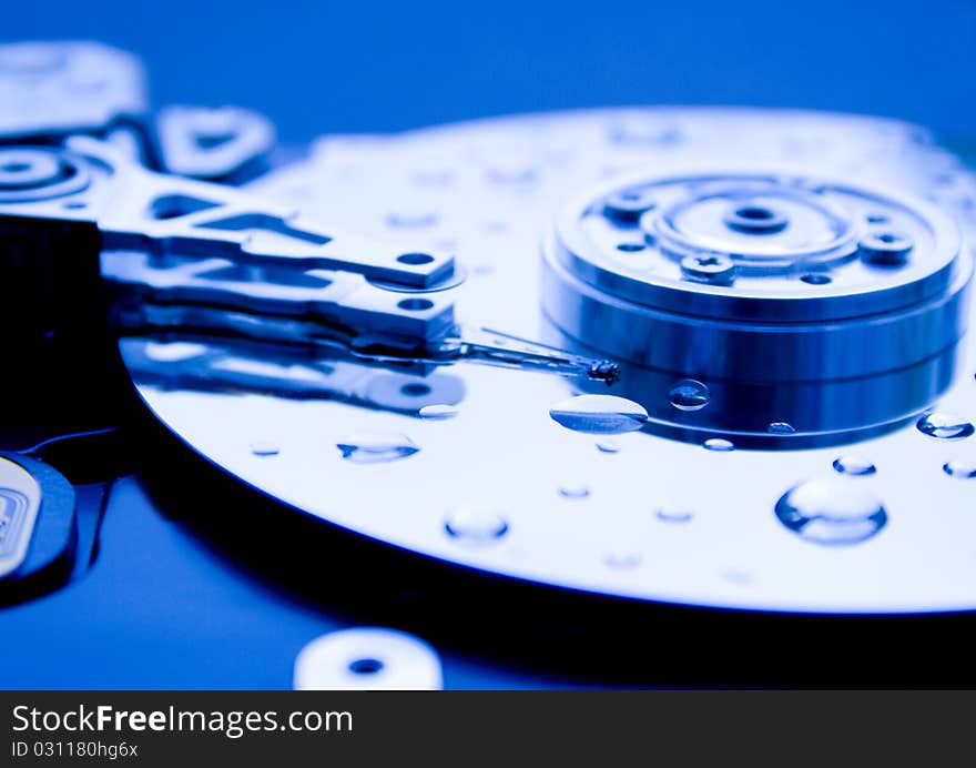 Closeup of read/write head of a computer hard drive. Closeup of read/write head of a computer hard drive