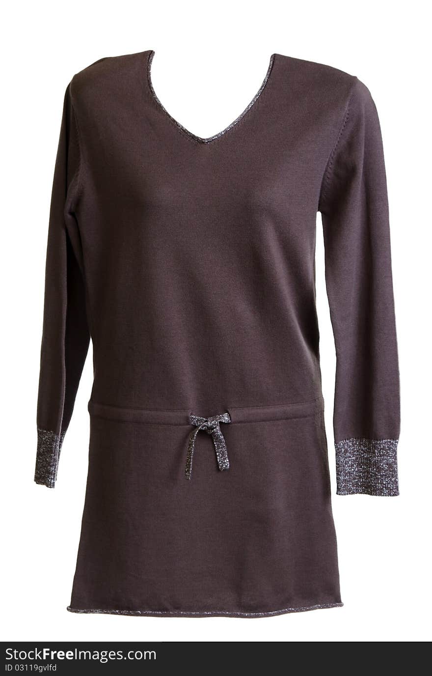 Brown knitted gown with belt