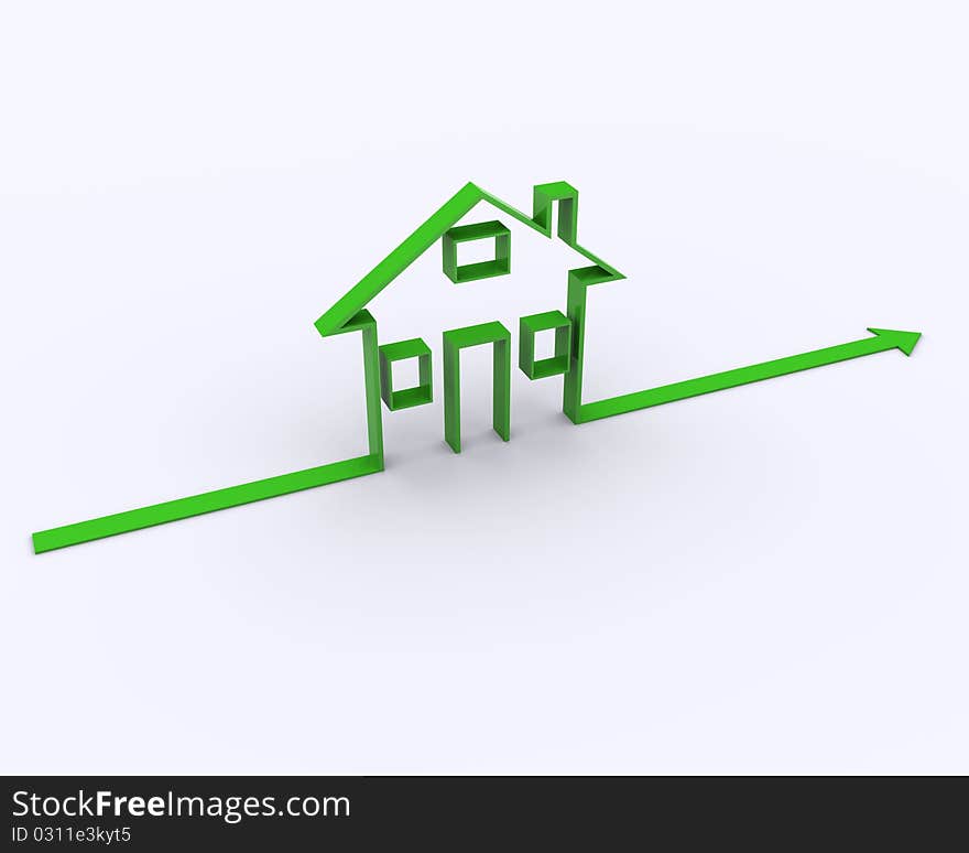 3d render of green house symbol isolated on white