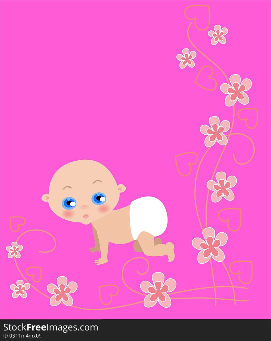 The newborn girl on a pink background.Illustration. The newborn girl on a pink background.Illustration