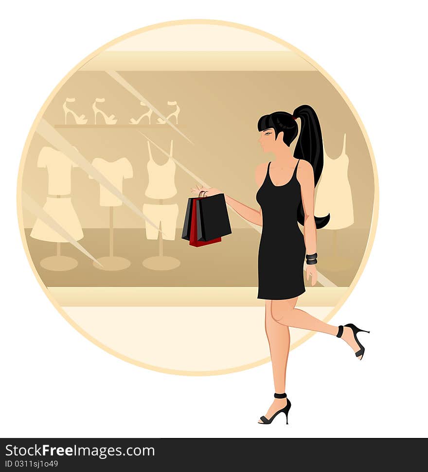 Vector Illustration Of Shopping Woman