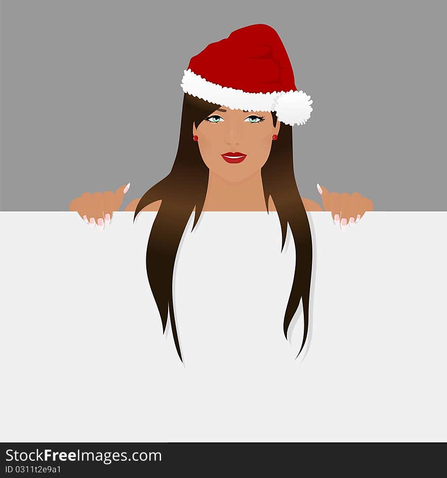 Cute santa helper holding blank paper