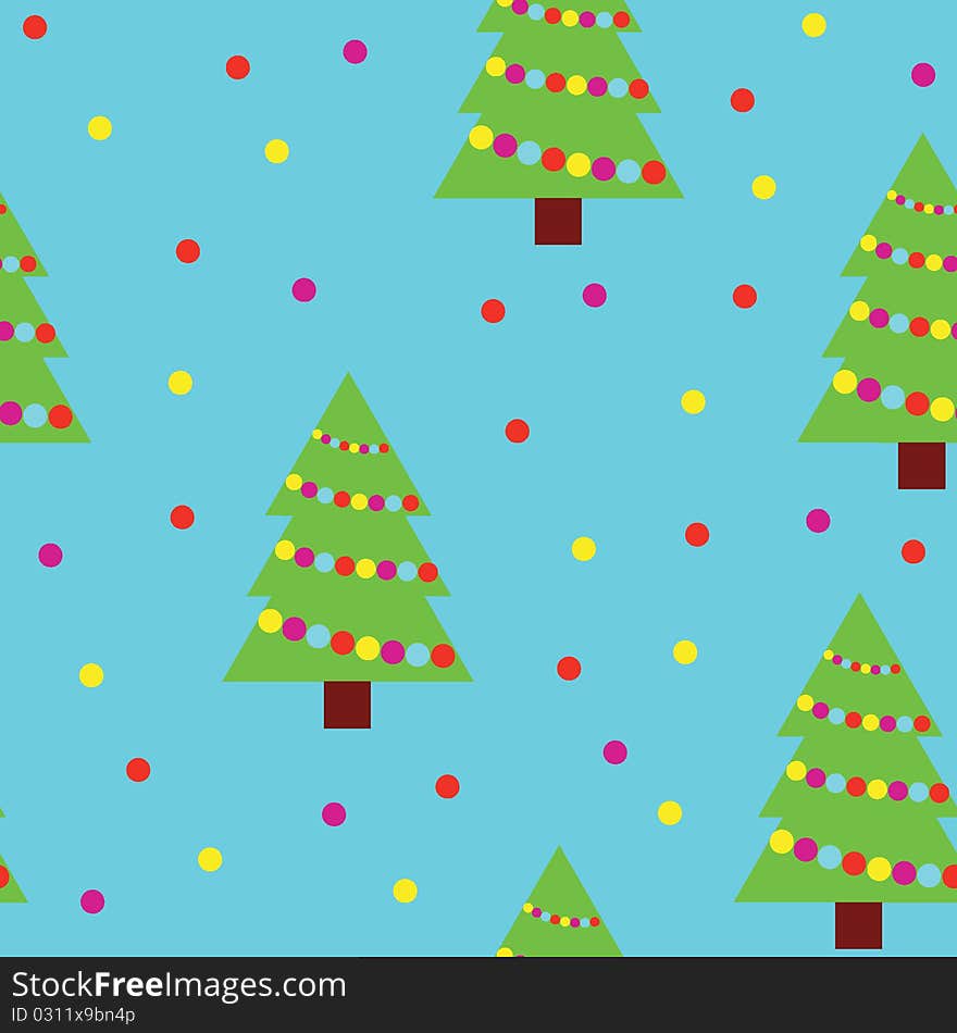 Vector seamless pattern of christmas trees and snowflakes