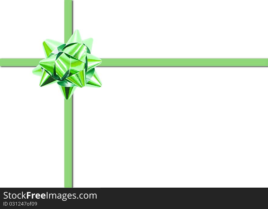 Green gift ribbon over a white background