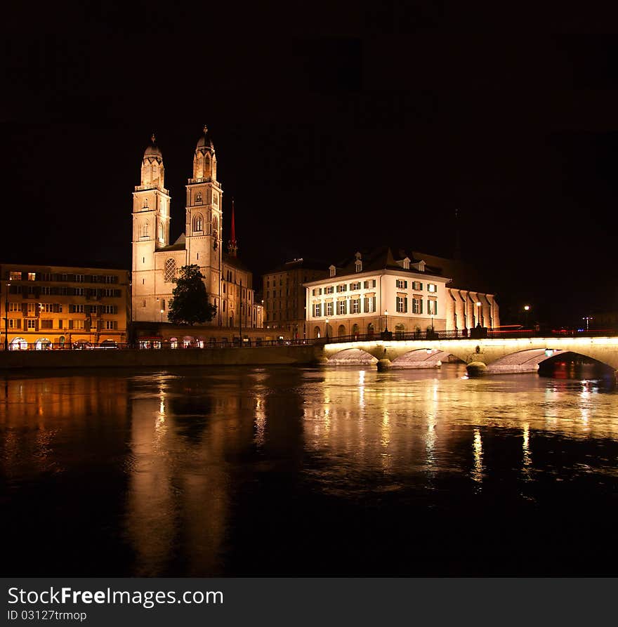 Night in Zurich city. Zurich Switzerland