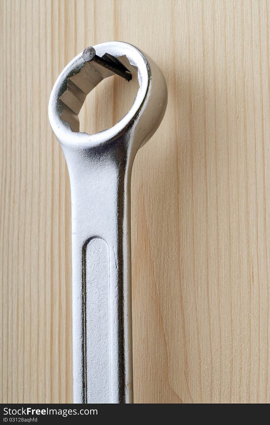 Retail wrenche hanging on a nail