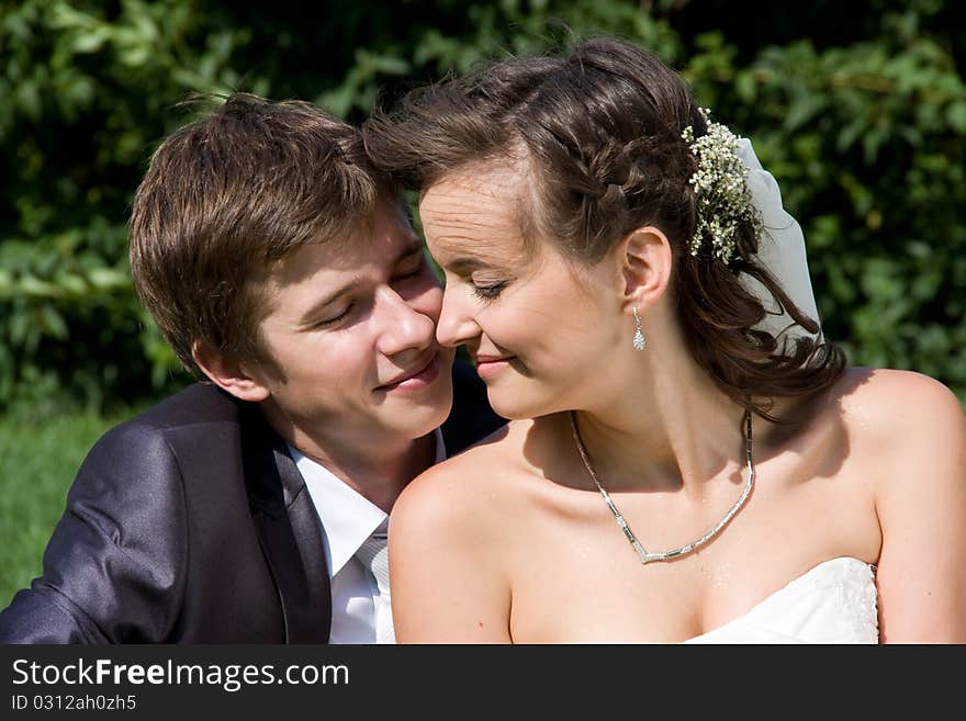 Portrait of happy newly-wed during a walk