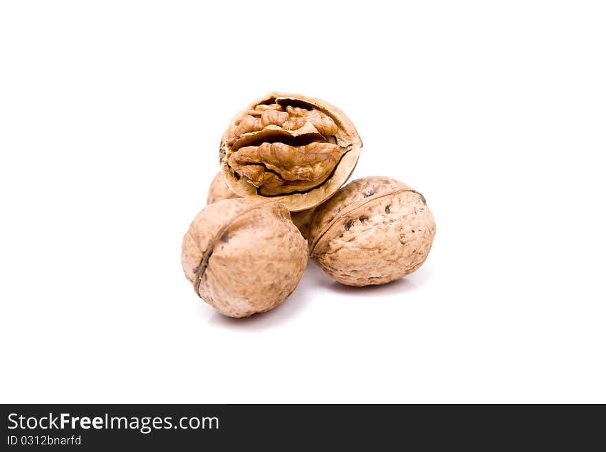 Group of walnuts isolated on white background