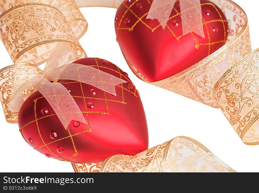 Christmas red ball in a form of heart with ribbon. Christmas red ball in a form of heart with ribbon