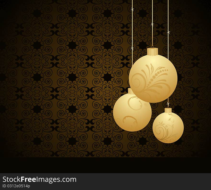 Christmas background with gold balls - vector