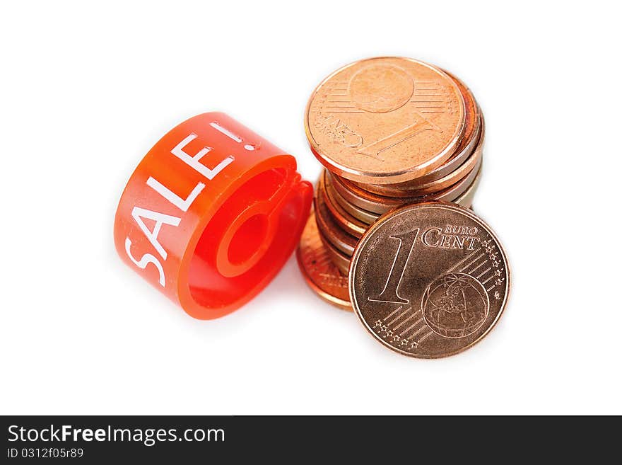 Hanger marker with Sale word and euro coins