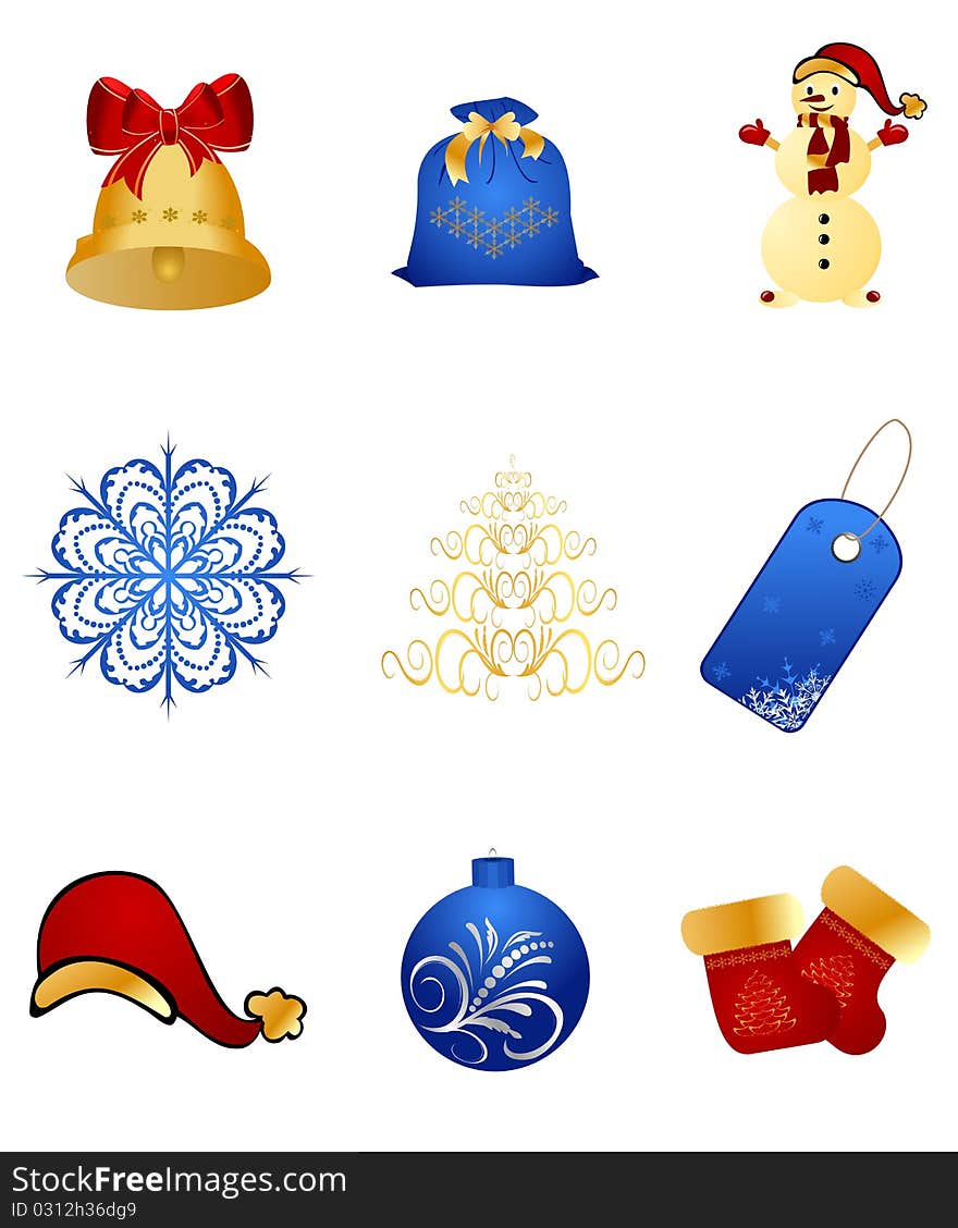 Illustration set New Year's, christmas symbols and elements - vector