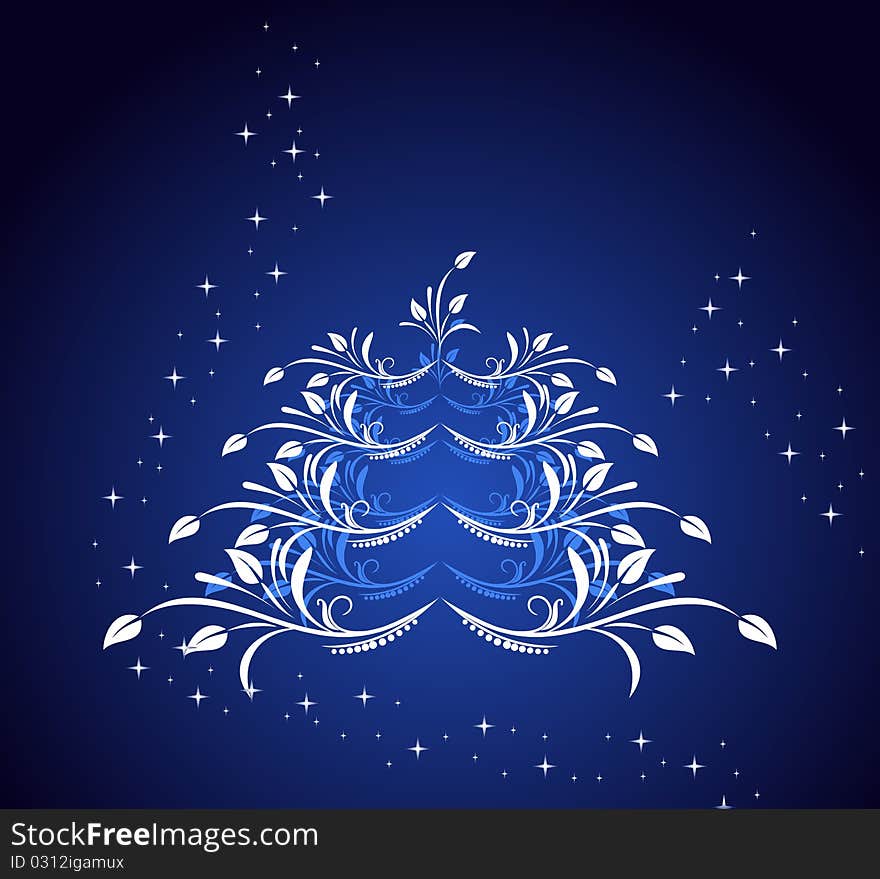 Celebration card with abstract christmas floral tree - vector