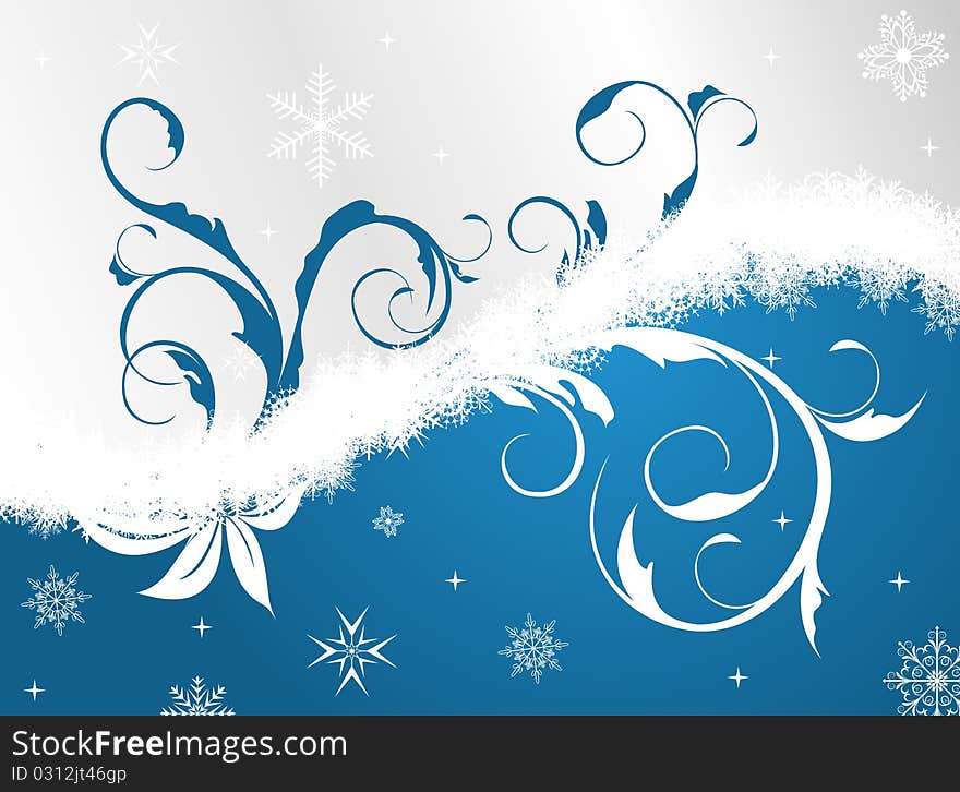 Illustration floral Christmas frame with snowflakes, element for design - vector