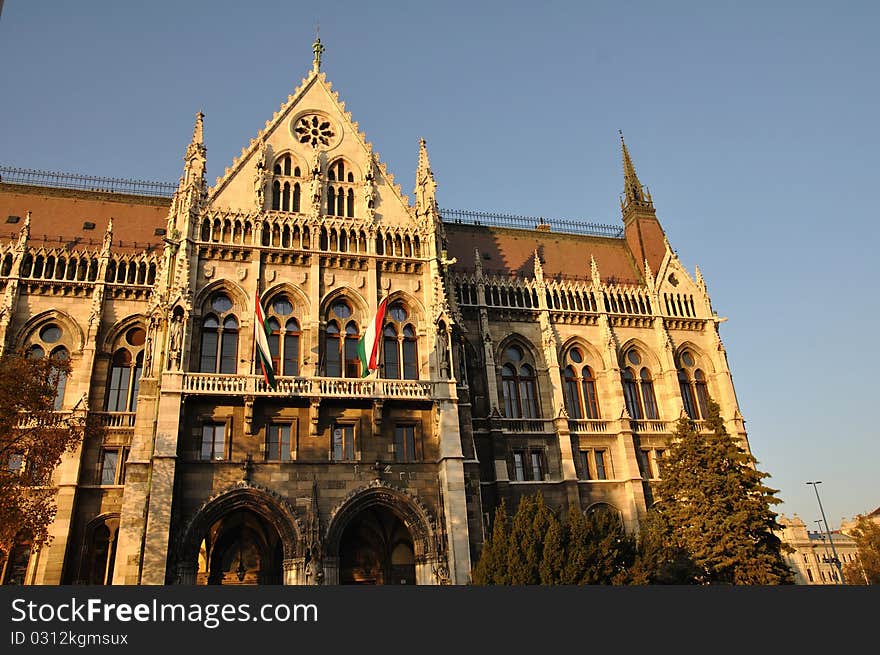 Detail of hungarian parliament in Budapest.