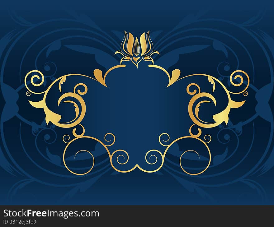 Vector picture of gold vintage frame on dark blue background.