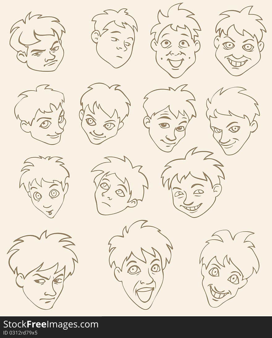 Illustration of different facial expressions. Illustration of different facial expressions