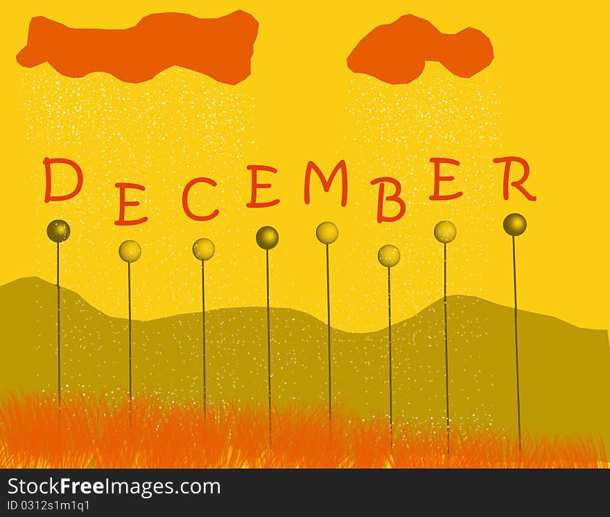 Red december on yellow-green background