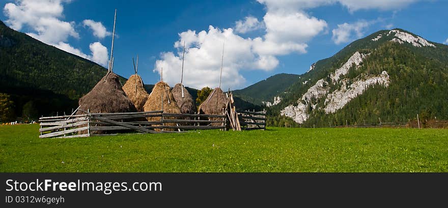 Haystack kept in the traditional way, in mountains of Transylvania