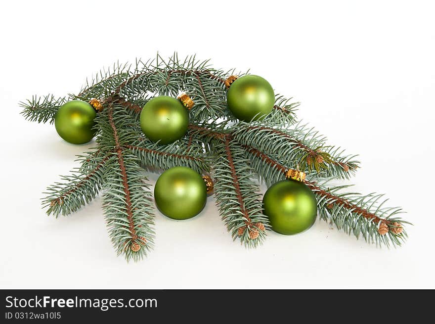 Single branch of pine christmas decorated