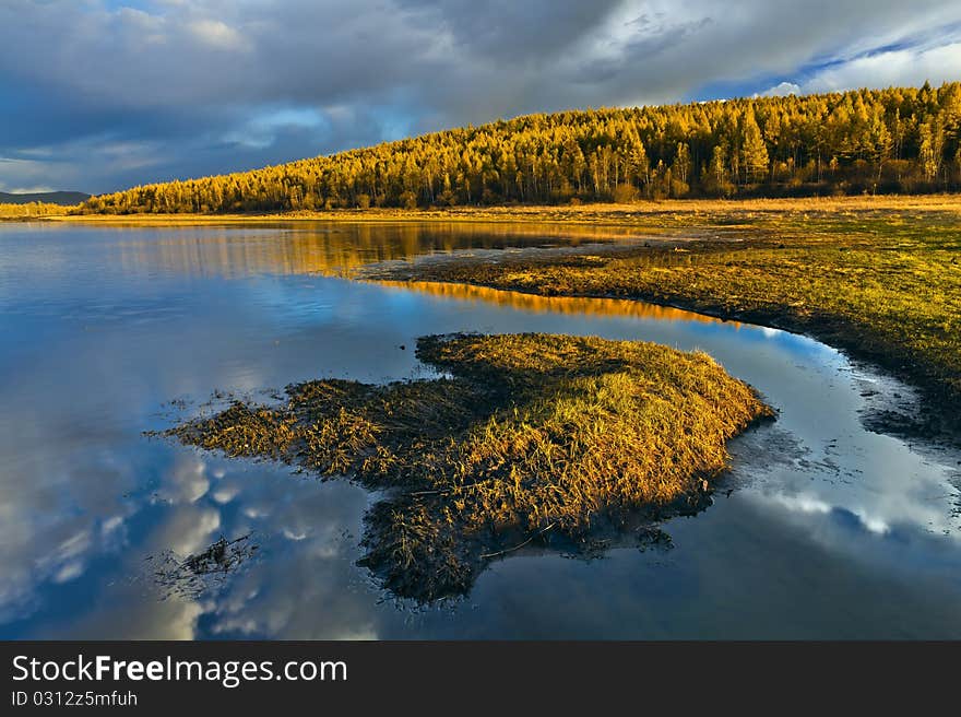 Forest and lake at autumn. Forest and lake at autumn.