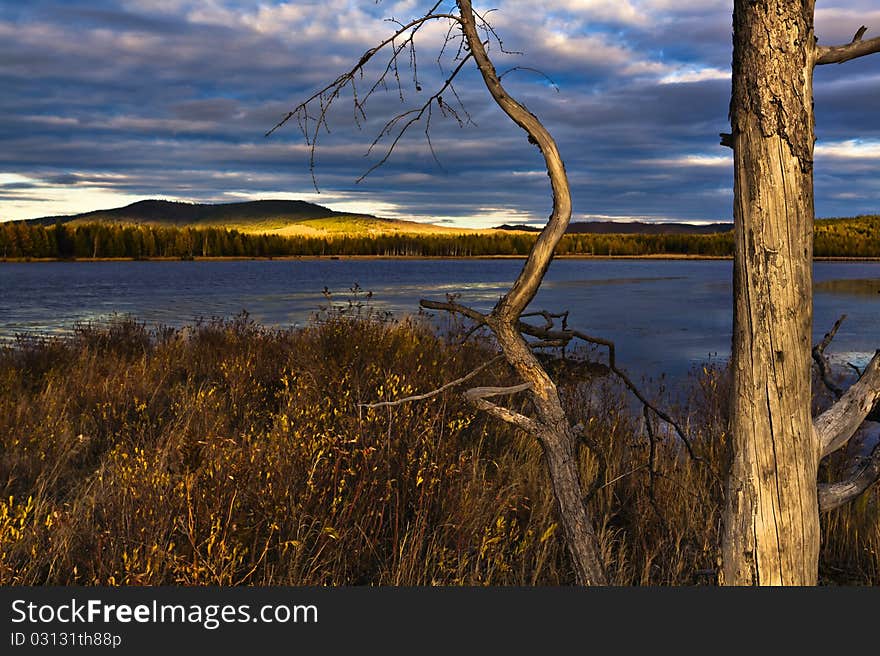 Sunset Under The Lake And Forest