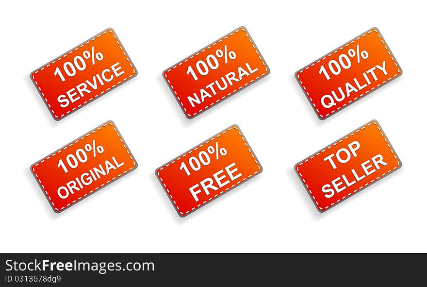 Six red business promo stickers