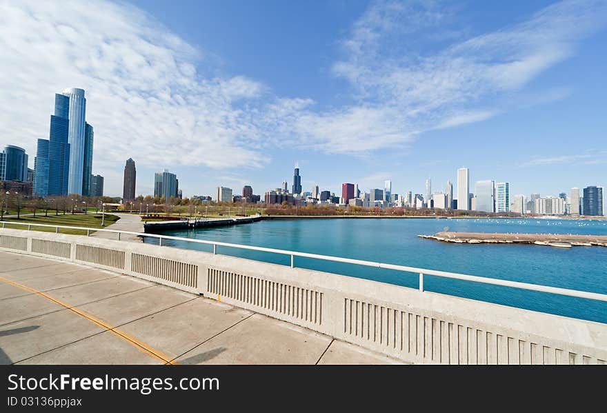 The Chicago Skyline along the lake shore