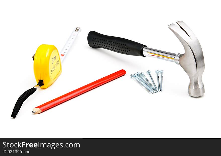 Construction tools on a white background