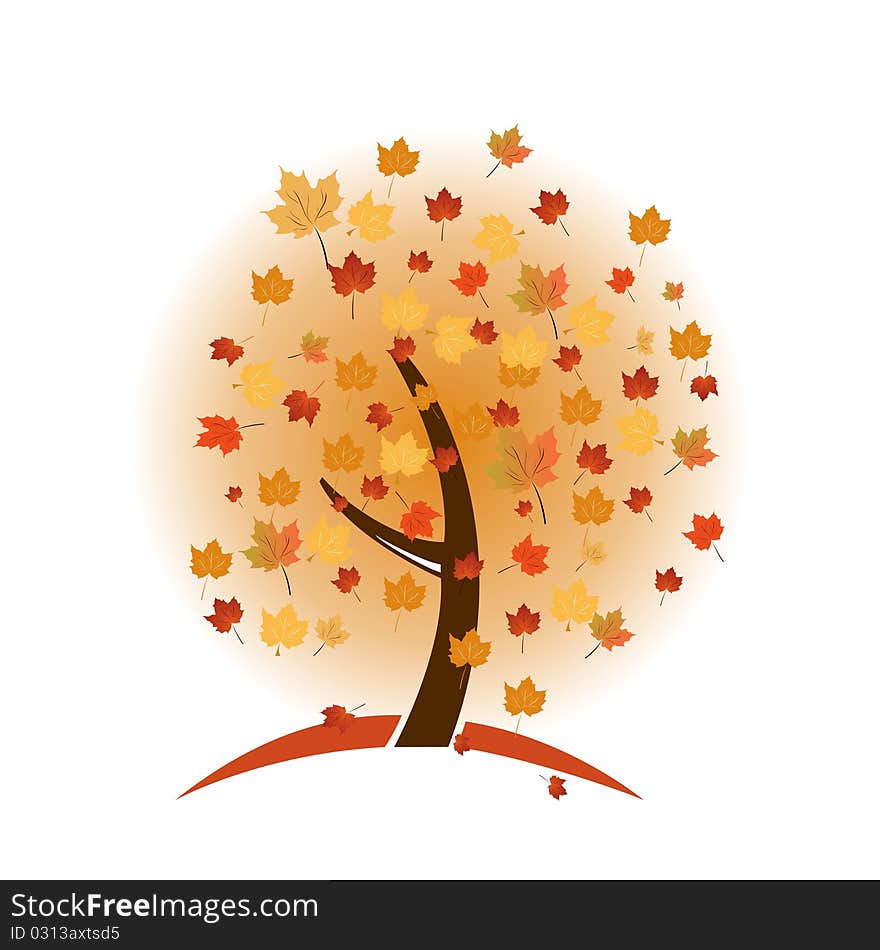 Colorful autumn tree made of colorful dots in bright autumn colors - vector