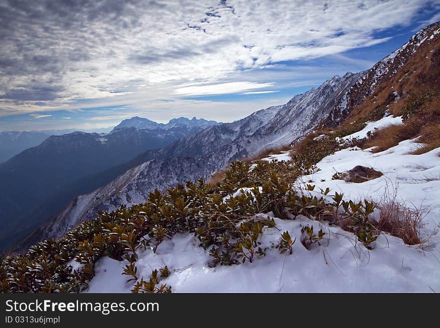 Piz-Tri Peak at 2308 meters on the sea-level. Brixia province, Lombardy region, Italy