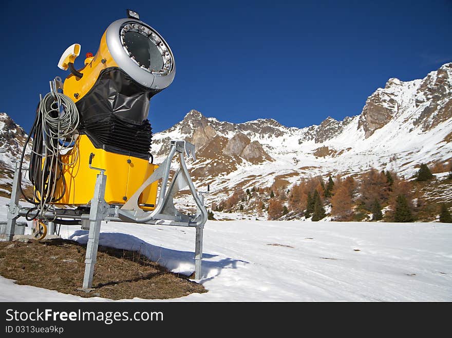 Cannon for man-made snow ready to use. Cannon for man-made snow ready to use