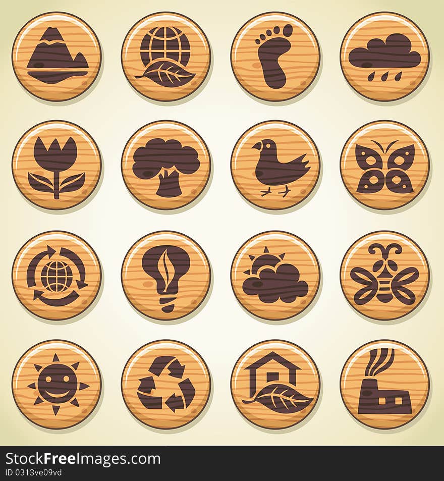 Wooden environment icons set 2