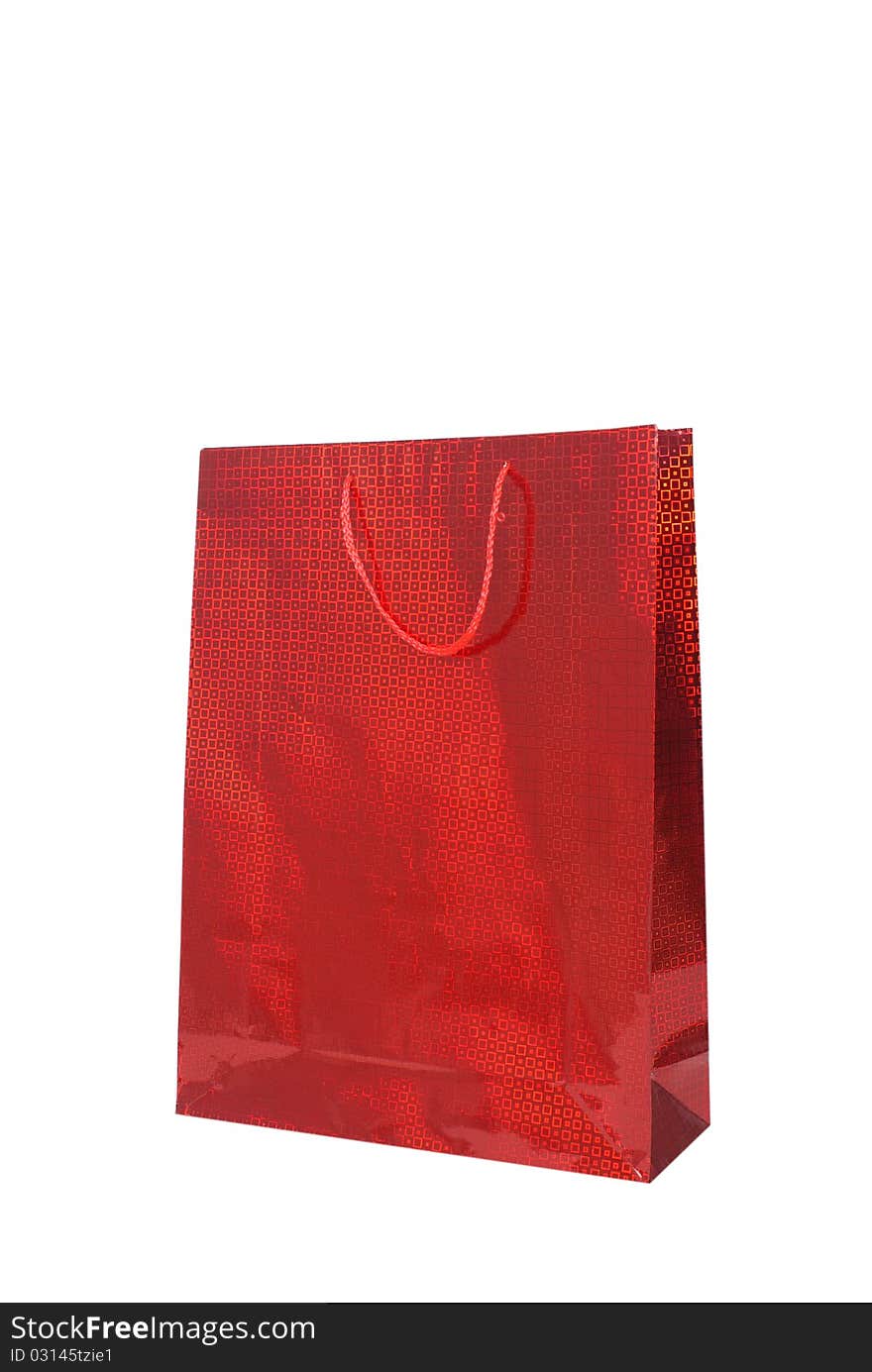 A red shopping bag isolated on white background