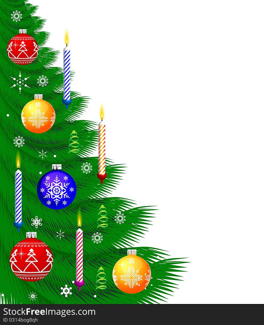 Christmas Background with new year tree, candle, snowflakes