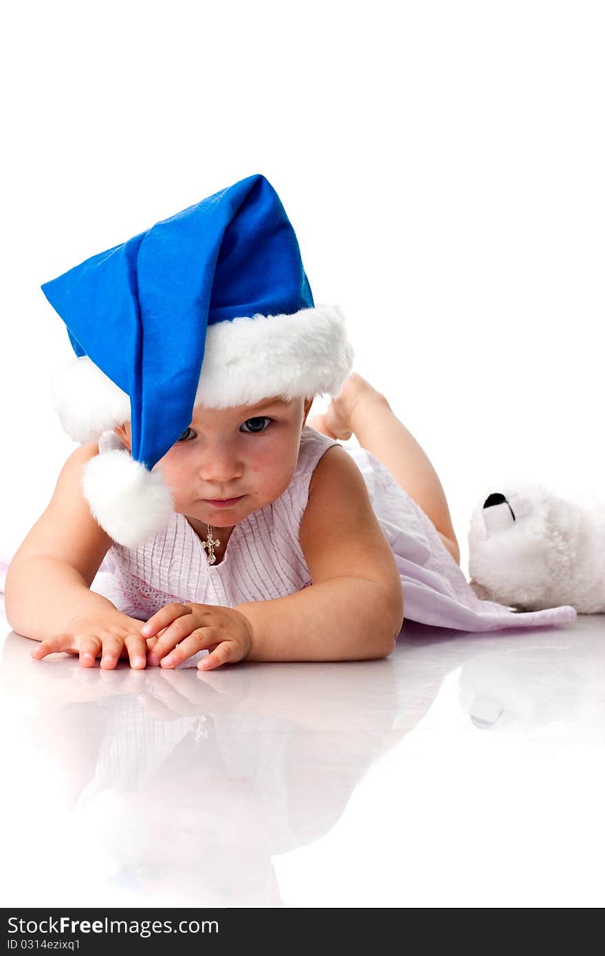 Baby Lying In Santa S Blue Hat