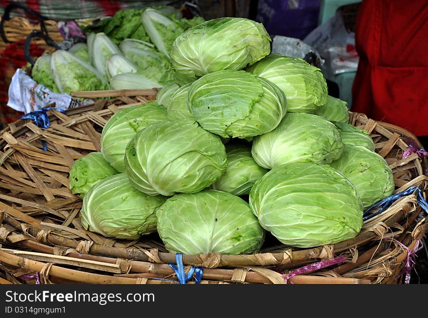 Cabbage is a vegetable. Sold in local markets in Thailand. Cabbage is a vegetable. Sold in local markets in Thailand.