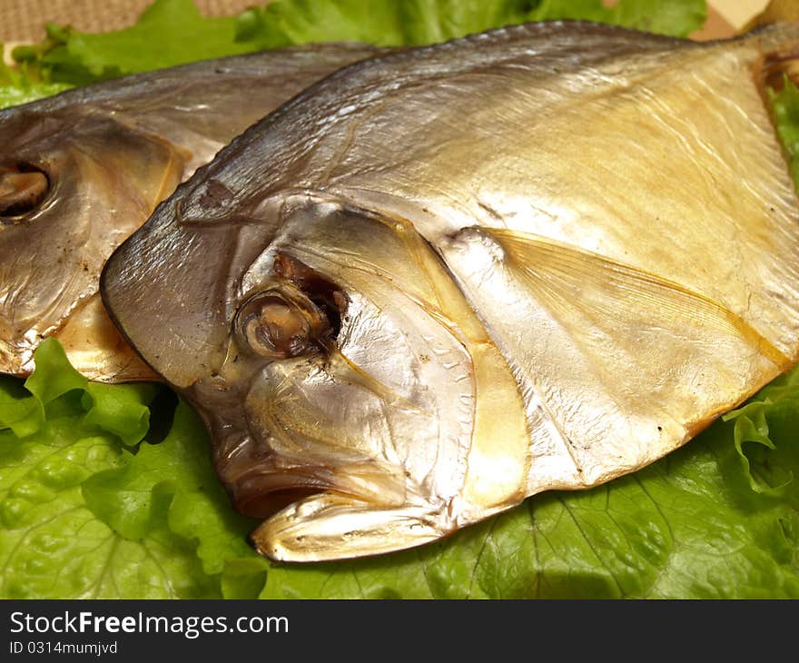 Dorada fish with salad on the white plate. Studio shot