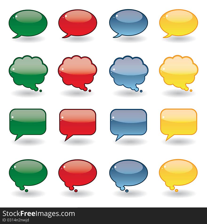 Set Of Shiny Thought Bubbles Glass Effect Icons