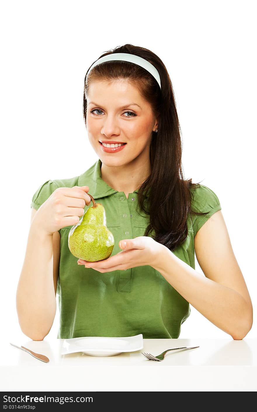 Young caucasian woman over white background. Young caucasian woman over white background