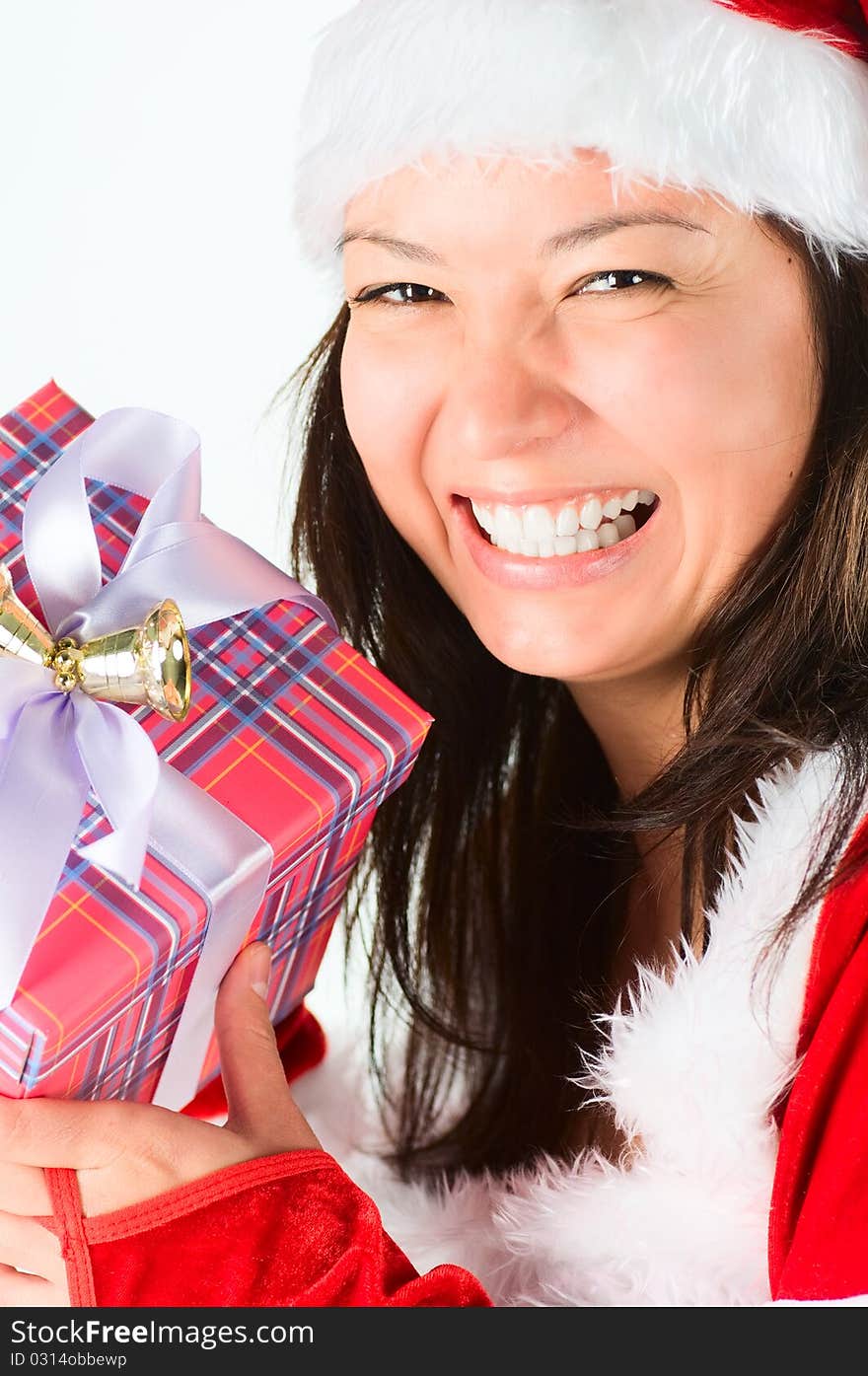 The Woman In A Suit Santa, Gives Gifts