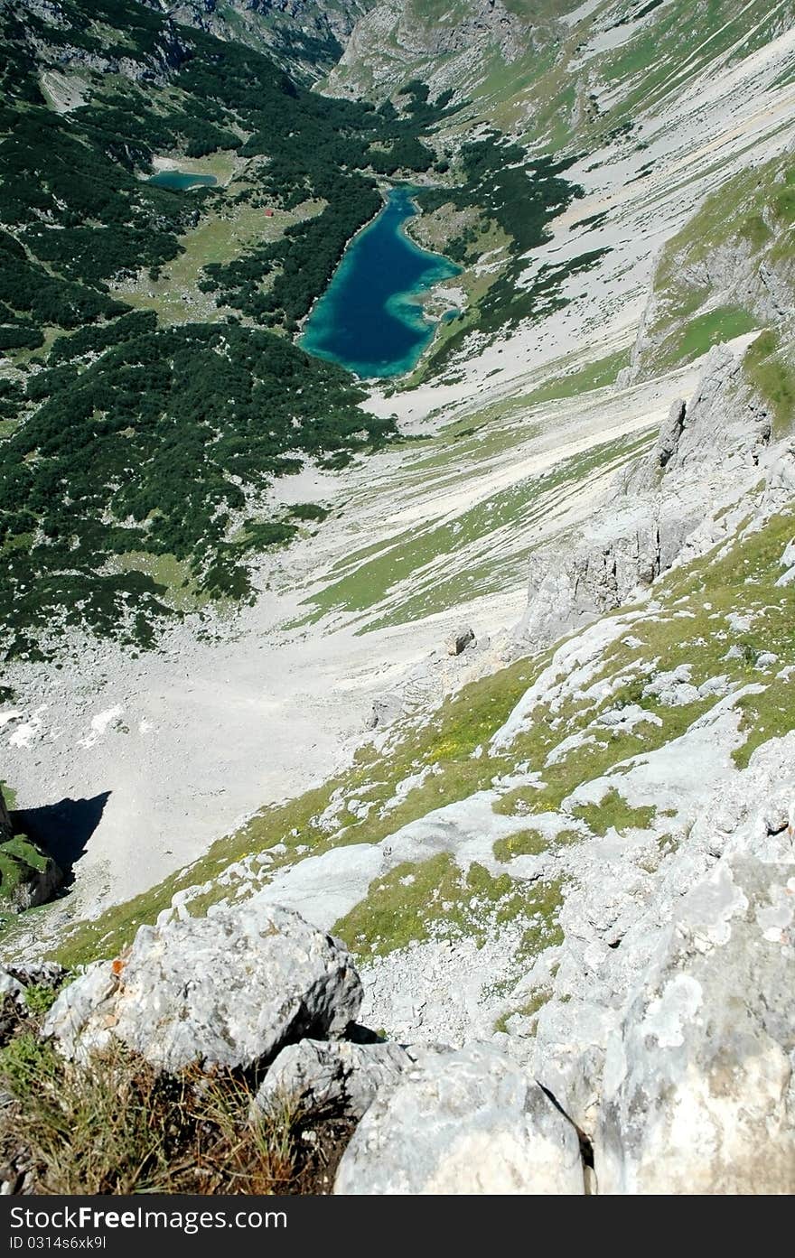 Lake in Durmitor National Park, Montenegro. View from Bobotov peak (kuk)