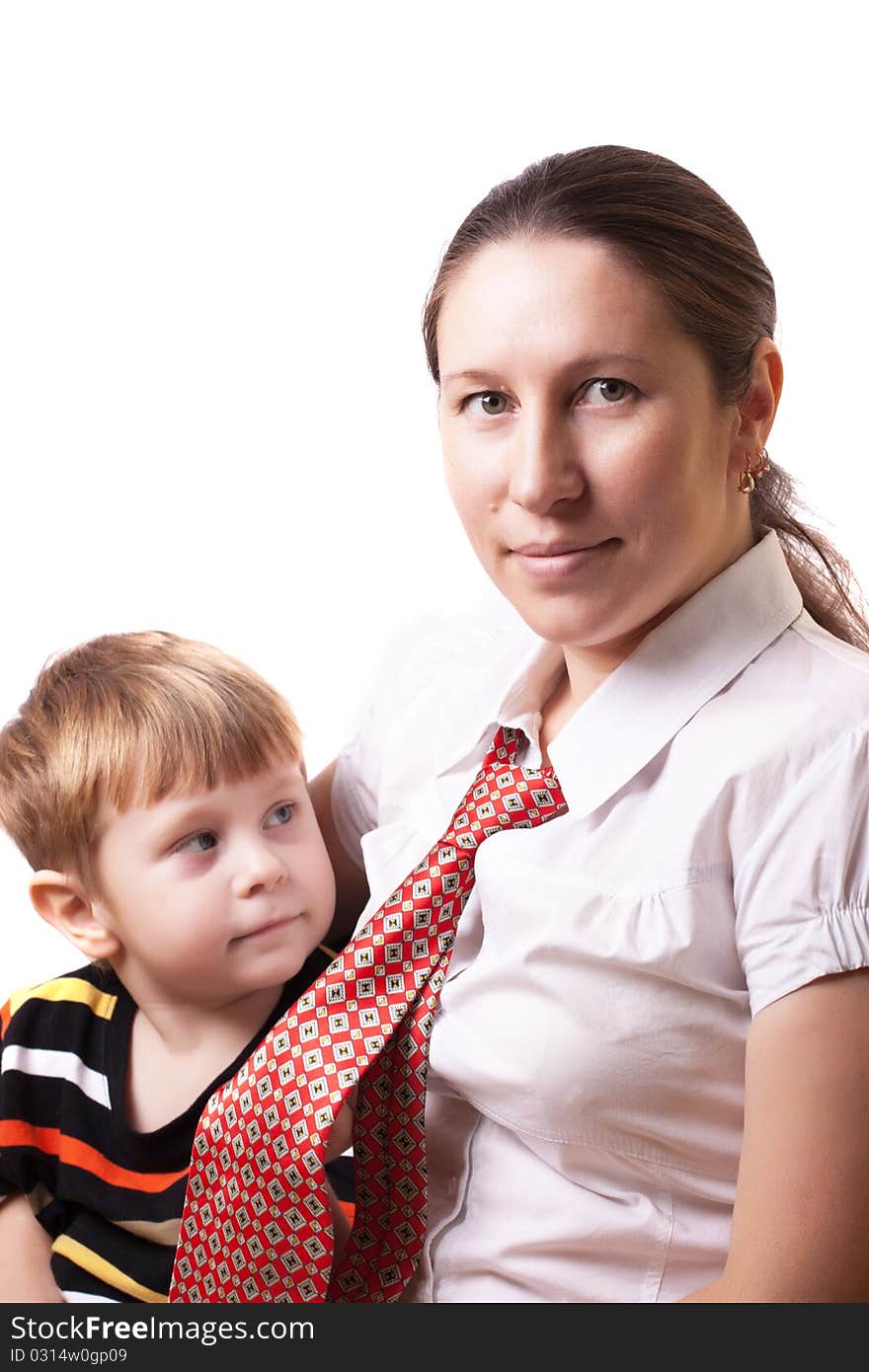 Mother and the son isolated on white background. Mother and the son isolated on white background