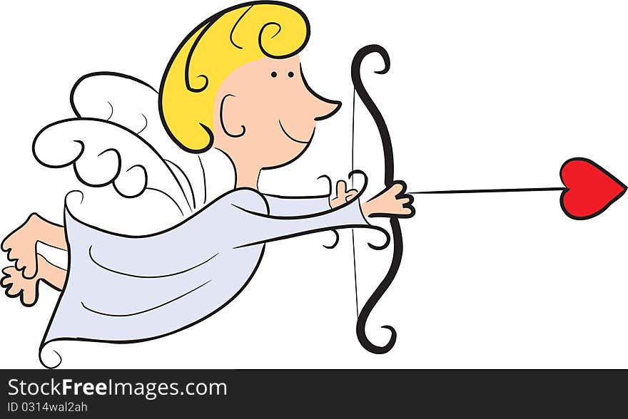 Flying angel with bow and heart arrow