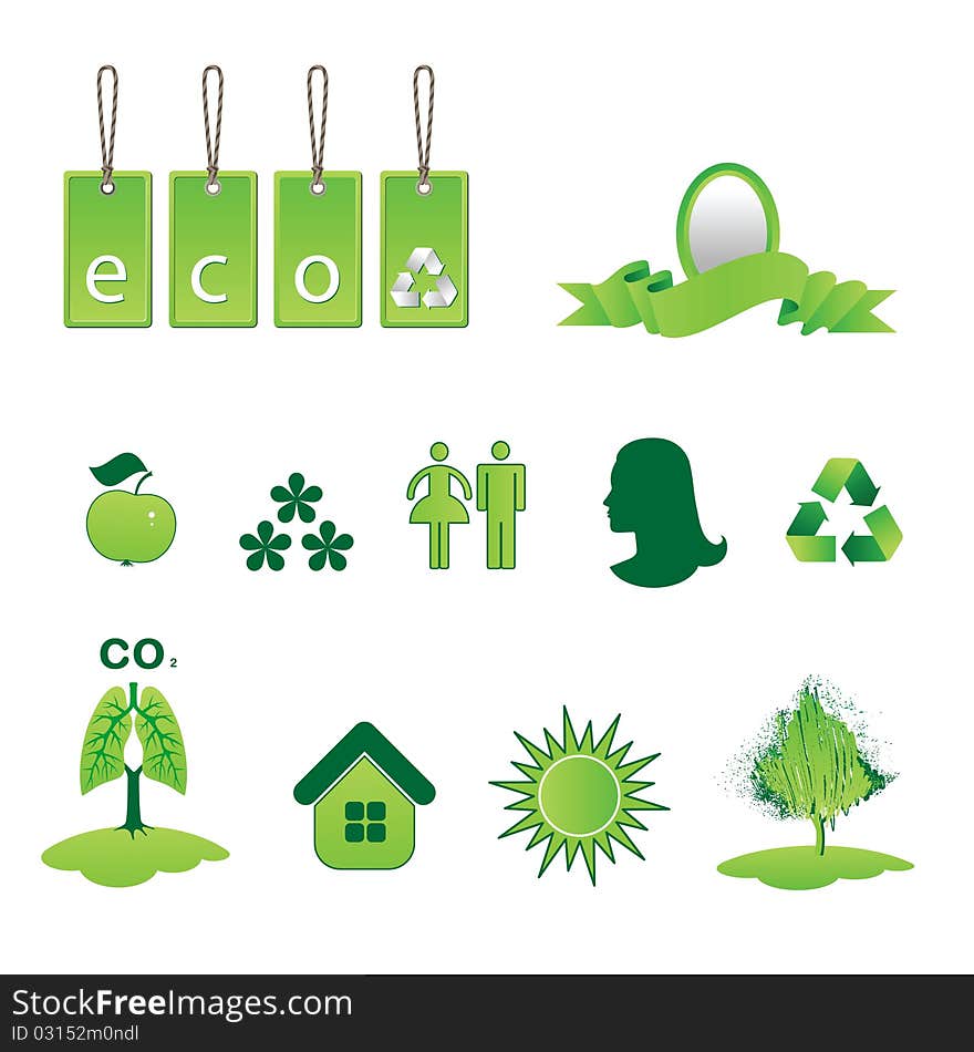 A set of environmental icons. A set of environmental icons