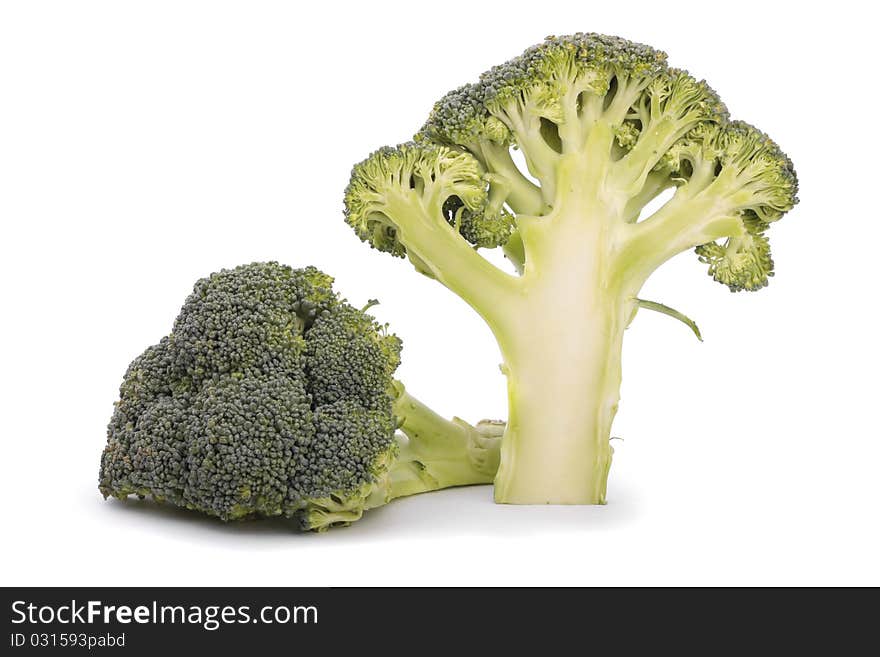 Halved broccoli isolated on white