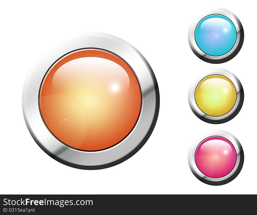 Orange, blue, green and purple buttons with chrome frame