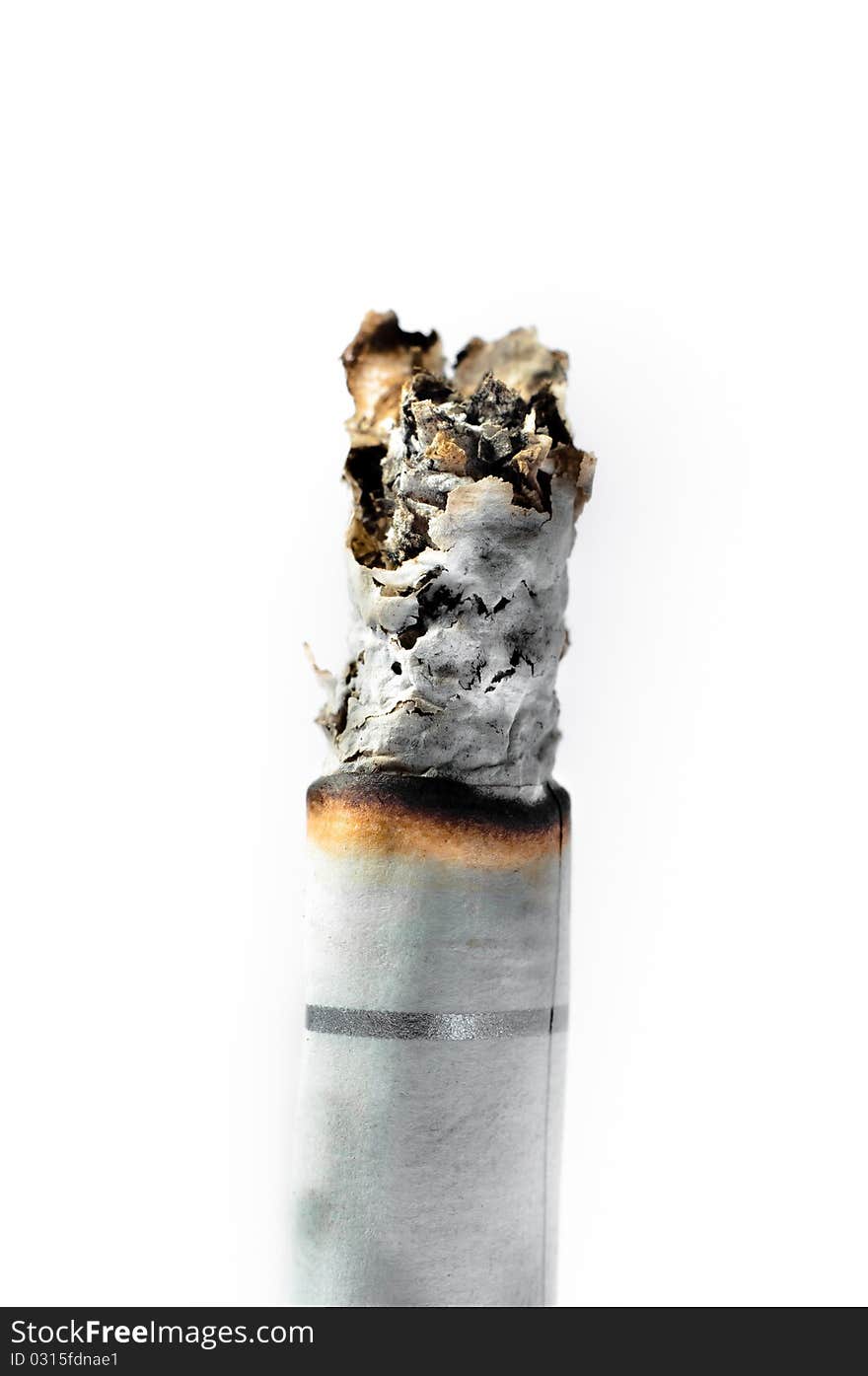 Burnt down cigarette isolated on white. Burnt down cigarette isolated on white