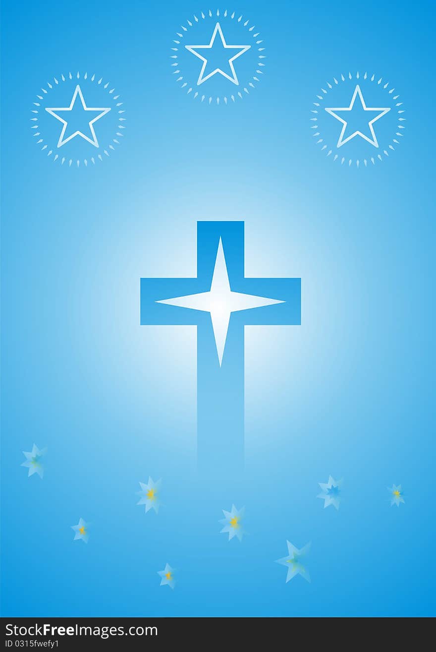 Xmas Greeting Design Holy cross with stars Birth of Chirist Three stars guiding Holy Cross with star flowers Brightness rising